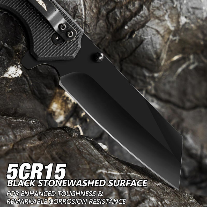 FLISSA Folding Knife, 4-3/4" Reverse Tanto Folding Pocket Knife, Black Stonewash Blade, G10 Handle, for Hunting, Survival, Camping and Outdoor Activities, Great Gifts for Dad, Husband, Friend - Image 3
